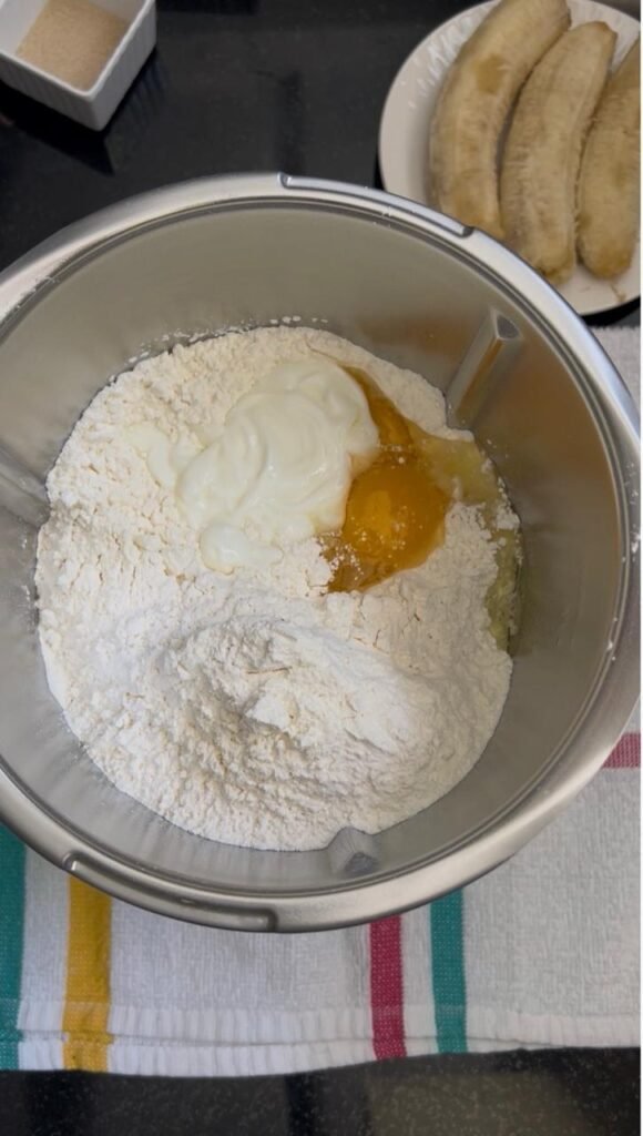 Plain yogurt and egg added to flour for soft banana rolls
