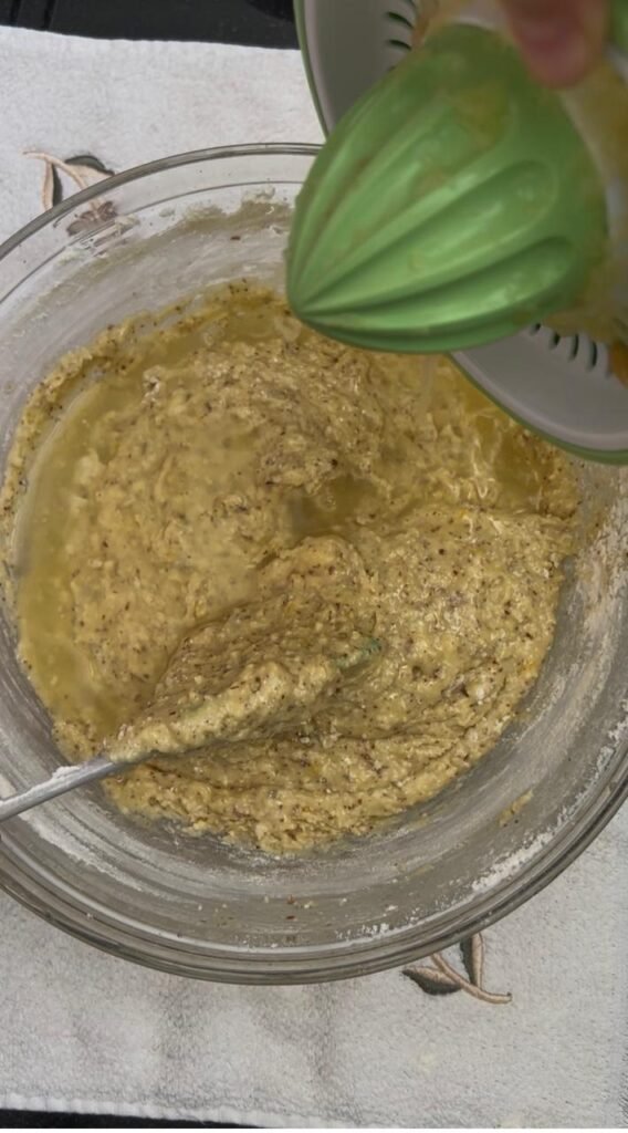 Adding fresh lemon juice to the almond cake batter