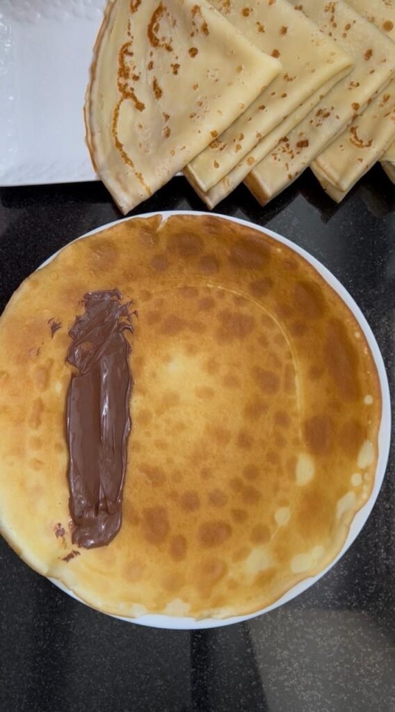 Buttermilk crepe spread with chocolate and folded