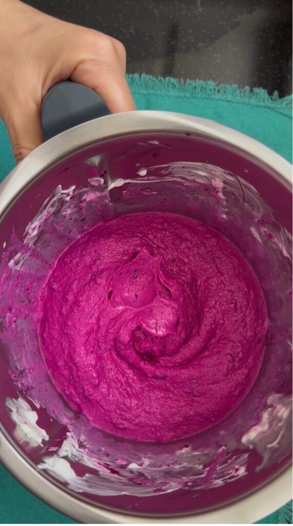 Blended dragon fruit ice cream with a smooth soft-serve texture