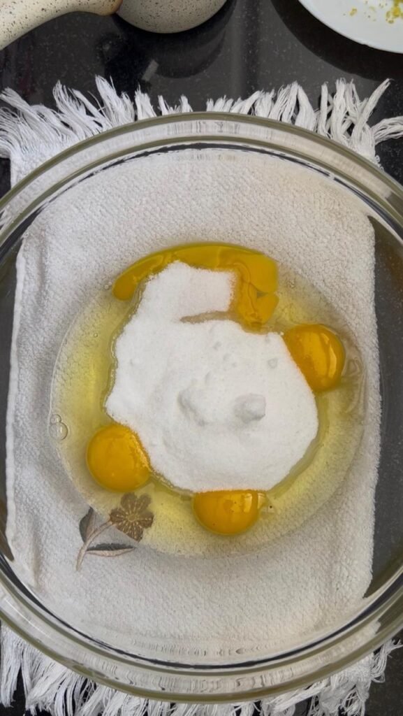 Sugar and a pinch of salt added to the eggs
