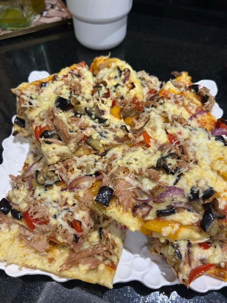 Air-fried eggplant, peppers and onion, tender and caramelized