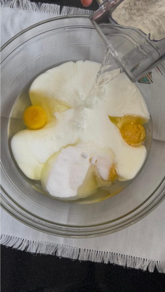 Eggs, buttermilk and sugar whisked together for crepe batter