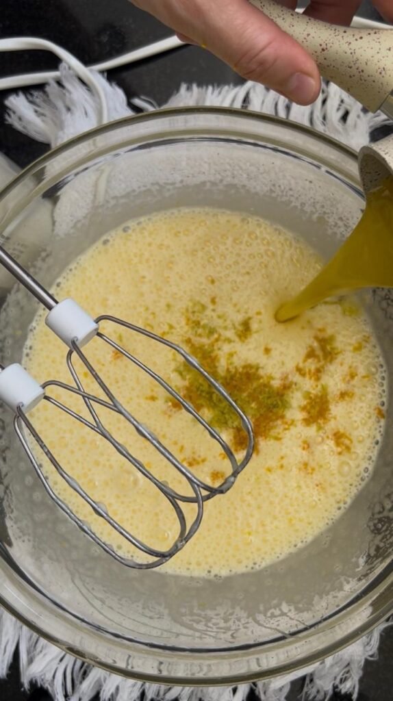 Fresh orange juice, orange zest and lemon zest added to the batter