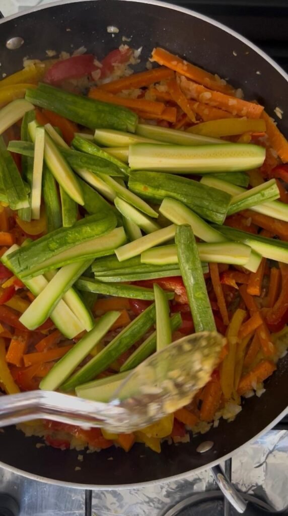 Sliced zucchini added last to keep it crisp