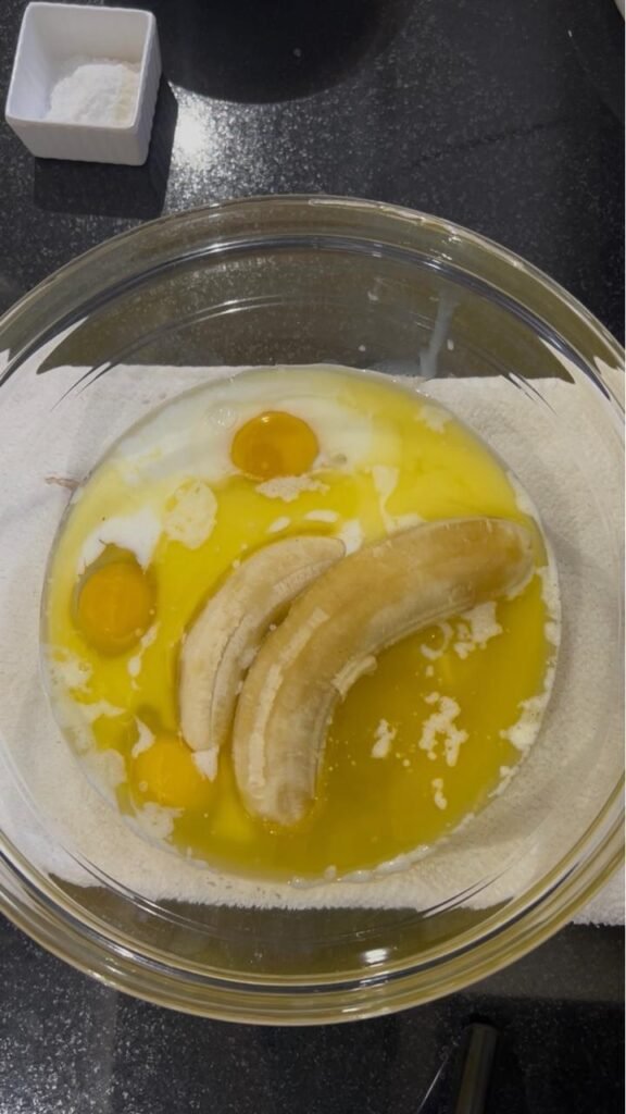 Fresh bananas and eggs ready to blend for easy banana chocolate cake