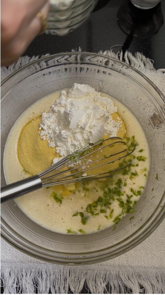 Fine semolina and cornstarch ready for easy orange basbousa cake